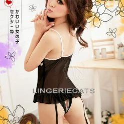 Anna Mu Attractive Chiffon Corset Set - Black