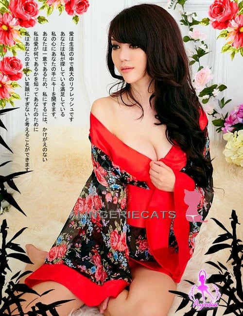 Anna Mu LINGERIECATS Brand Love Blossom Red And Black Kimono 2 Pcs Costume 2 Anna Mu LINGERIECATS Brand Love Blossom Red And Black Kimono 2 Pcs Costume