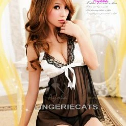 Anna Mu Coquettish Sheer Halter-Neck Chemise Set Lingerie Set