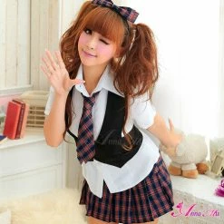 Anna Mu Lingeriecats Sexy Youthful Frisky School Daring Uniform Cosplay Costume Set
