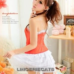 Anna Mu Babydoll Lingerie Red Hot 5 Pcs Babydoll Set With Stocking