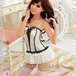 Anna Mu Black And White 5 Pcs Corset Set Lingerie Set