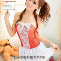 Anna Mu Babydoll Lingerie Red Hot 5 Pcs Babydoll Set With Stocking