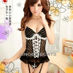 Anna Mu Attractive Chiffon Corset Set - Black