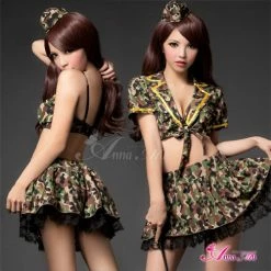 Anna Mu Lingeriecats Sexy Camouflage Amry Cosplay Costume Set Lingerie Set