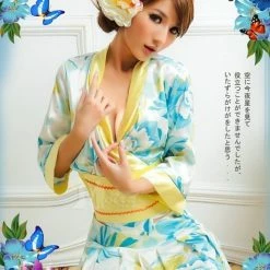 Wu Ya Cute Japanese Kimono Costume Flower Patterned Blue Costumes