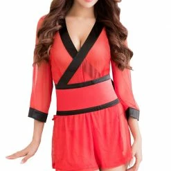 Anna Mu Lingeriecats Sexy Tangerine Mesh Semi-Transparent 3pcs Japanese Kimono Costume Costumes