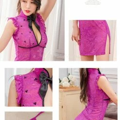 Anna Mu Lingeriecats Elegant Charming Rose Pink Appealing Chinese Cheongsam Costume Costumes