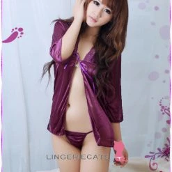 Wu Ya Babydoll Lingerie Purple Open-Front Babydoll Slip Lingerie