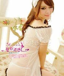 Wu Ya Elegant White V-neck See-through Lingerie Babydoll (Plus Size) Babydoll Lingerie