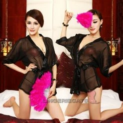 Green Black See-Through Lingerie Kimono Robe Japanese Kimono