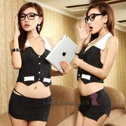Wu Ya Costumes Hot Sexy Secretary Black Costume Cosplay 2 Pieces Outfit 13 Wu Ya Costumes Hot Sexy Secretary Black Costume Cosplay 2 Pieces Outfit