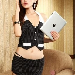 Wu Ya Costumes Hot Sexy Secretary Black Costume Cosplay 2 Pieces Outfit 15 Wu Ya Costumes Hot Sexy Secretary Black Costume Cosplay 2 Pieces Outfit