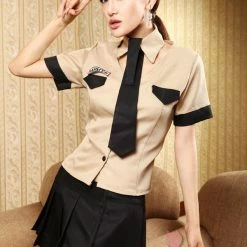 Green Sexy Khaki/Black Army Uniform 3 Piece Cosplay Dress Chemise