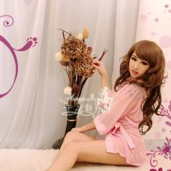Wu Ya Japanese Kimono Pink See-through Kimono Lingerie Robe