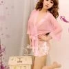 Wu Ya Japanese Kimono Pink See-through Kimono Lingerie Robe