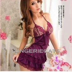 Anna Mu Hot Halter-Neck Rayon Chemise Purple