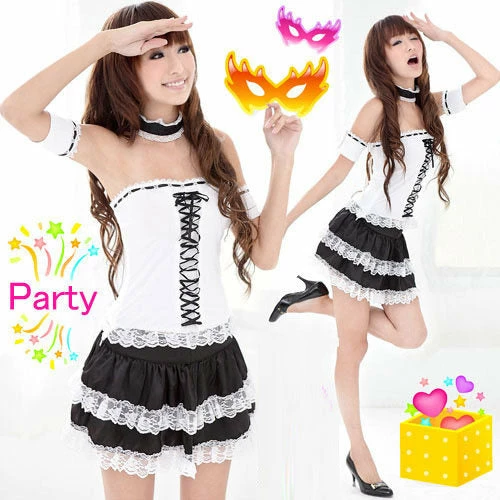 N/a Chemise White French Maid Clubwear Costume Dress 2 N/a Chemise White French Maid Clubwear Costume Dress