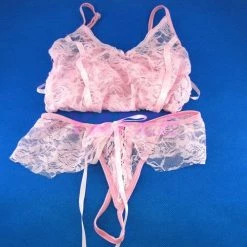 N/a Flirty Pink Lace Babydoll Lingerie G-String