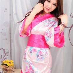 Wu Ya White/Pink Japanese Kimono Lingerie Robe