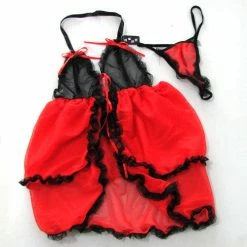 N/a Hot Red Black Open Front Babydoll Lingerie