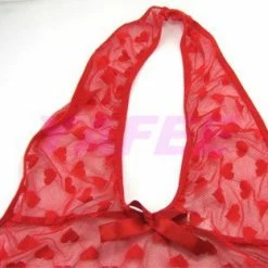 N/a Hot Red Heart Pattern See Through Babydoll Lingerie