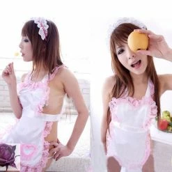 N/a Seductive White Apron With Pink Lace Lingerie Costume Costumes