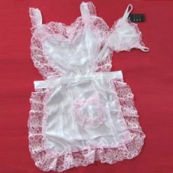 N/a Seductive White Apron With Pink Lace Lingerie Costume Costumes