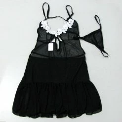 N/a Sexy Black Open Front Babydoll Lingerie Set