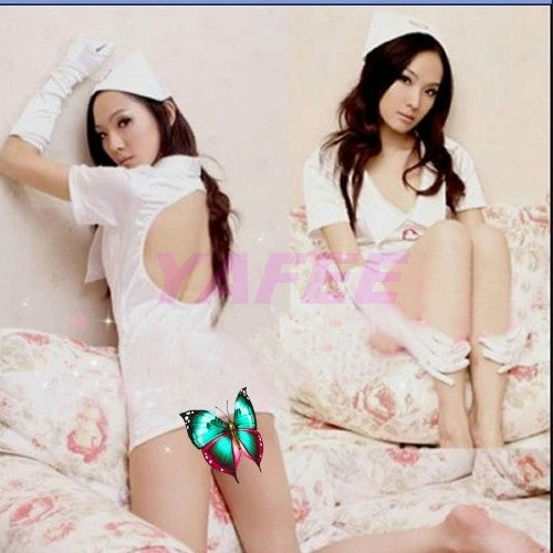 N/a Lingerie Set Sexy White Nurse Costume G-String Hat Gloves Set